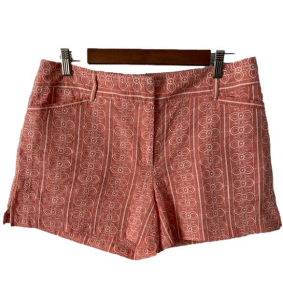 Loft BOHO Womens 8 Cottagecore Pink and White Embroidered 4" Shorts Beach Travel - Picture 1 of 11